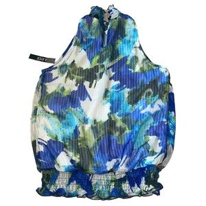 A. Byer Mock Neck Top Print Yoryu Kiwi size Medium